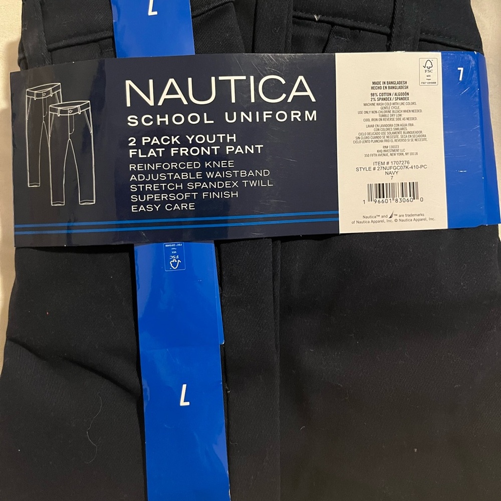 Boys brand new Nautica navy uniform chino pants size 7. Pack come with two